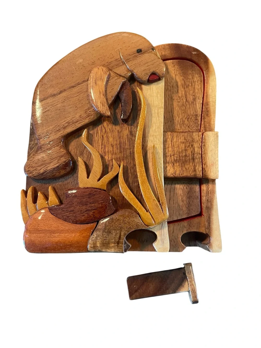 Carved Wooden Manatee Puzzle Treasure Stash Box Jewelry Sea Cow